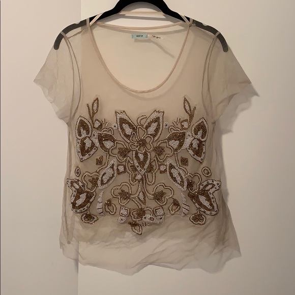 Kimchi Blue Floral Beadwork Mesh Tshirt - Picture 1 of 4